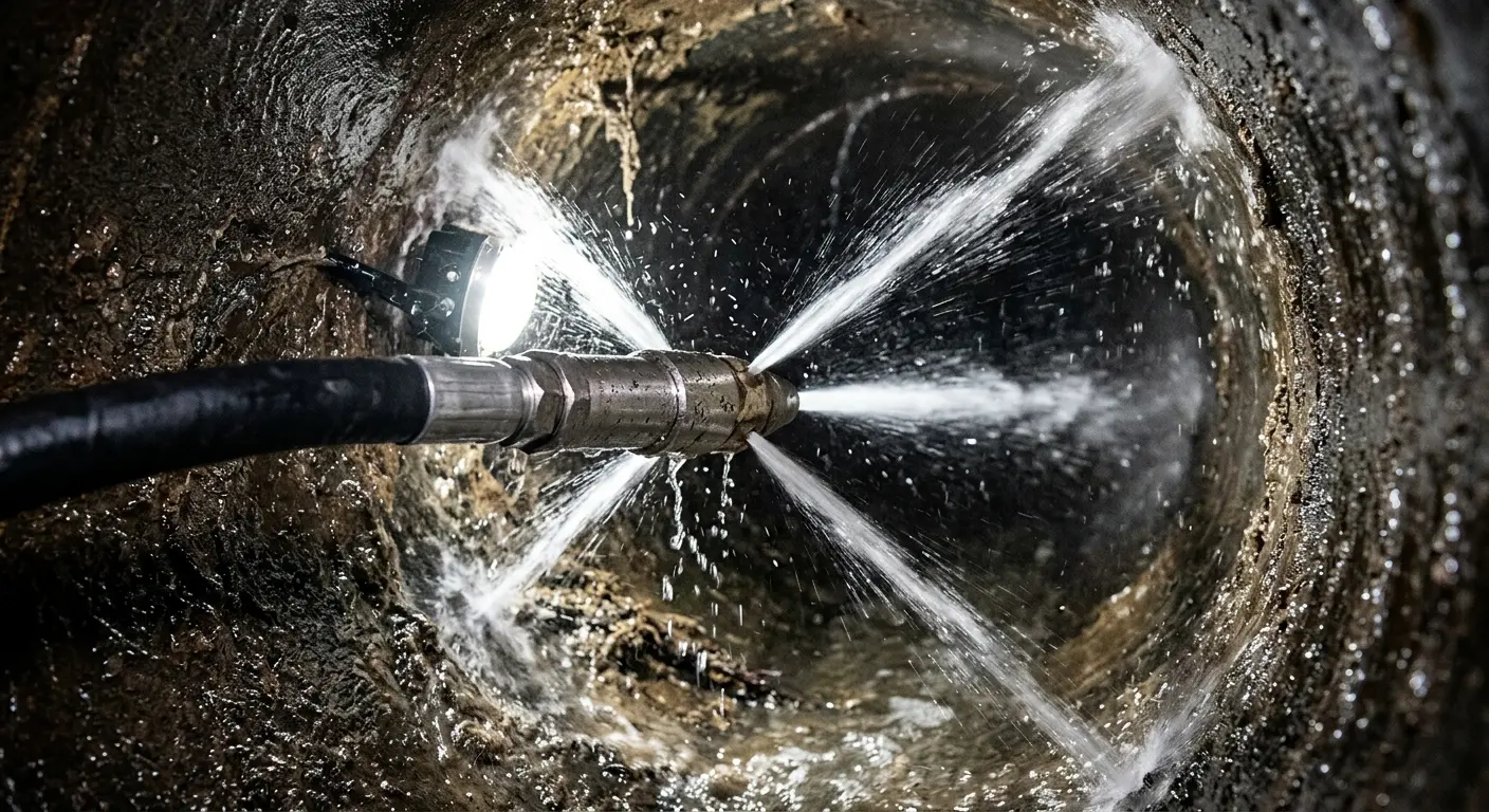High-pressure hydro jetting nozzle cleaning sewer pipe for Sewer Cleanout in Atlas